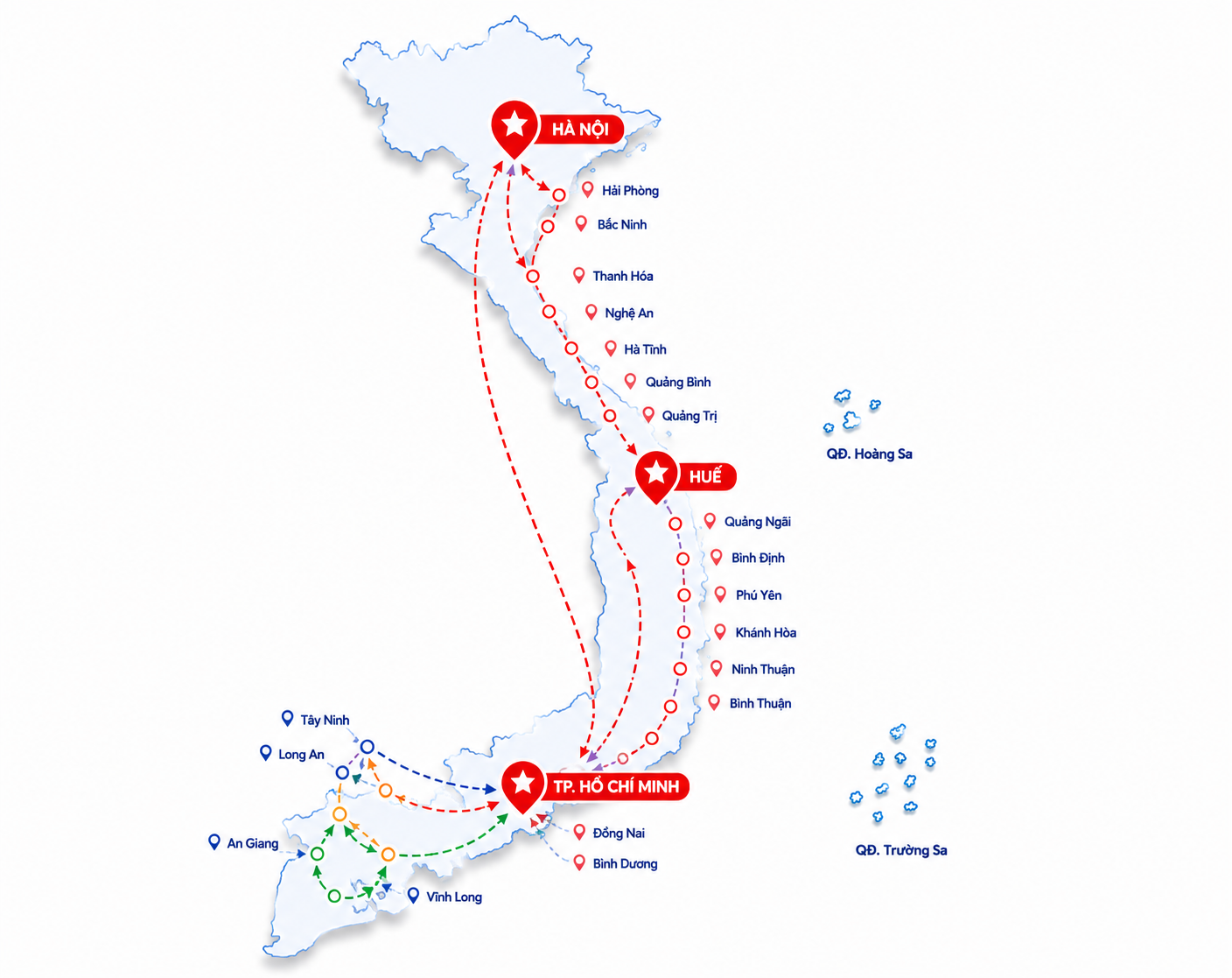 Bản đồ mạng lưới tuyến đường vận chuyển hàng hóa toàn quốc của Vận tải Phan Khánh.