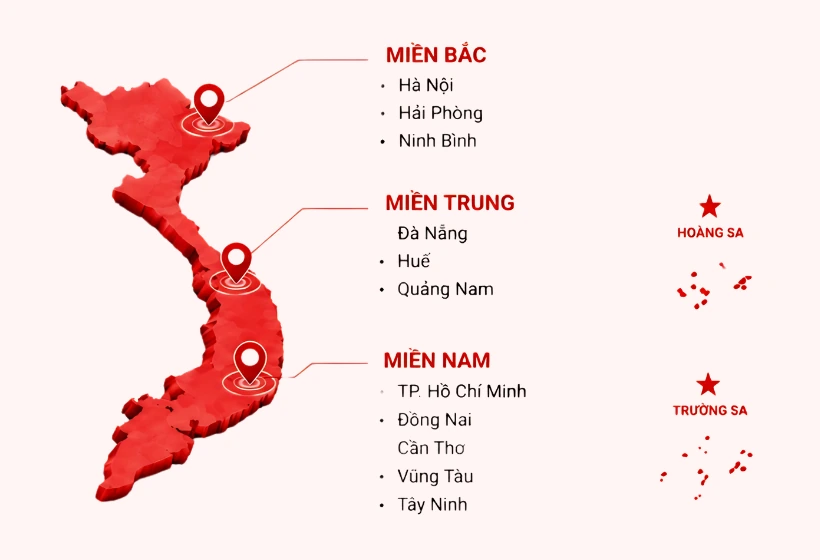 Bản đồ mạng lưới vận tải giao nhận hàng hóa toàn quốc của Vận tải Phan Khánh.